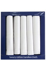 Quality Five Pack White Cotton Handkerchiefs